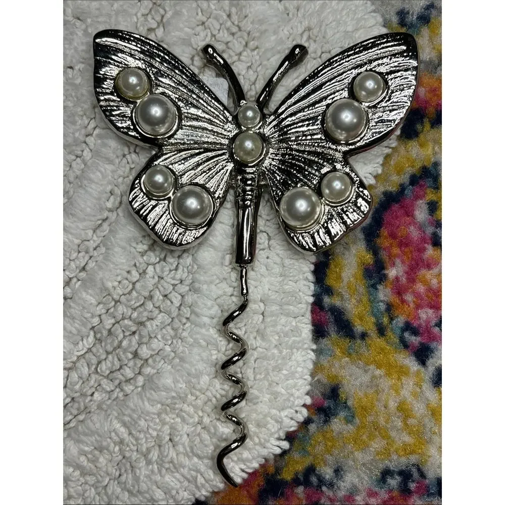 Anthropologie Delphine Butterfly Wine Screw Corkscrew Bottle Opener Pearls